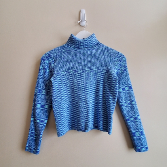 COPY - Urban Outfitters Blue shaded patterned Knit Cropped Turtleneck Sweater S - Picture 2 of 9
